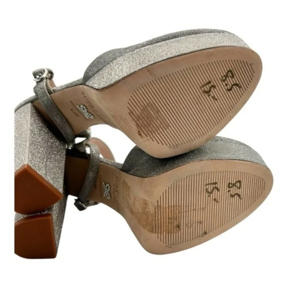 Born‎ on Fifth Antonio Melani Silver Glitter Platform Block Heel Pumps Size 8.5M